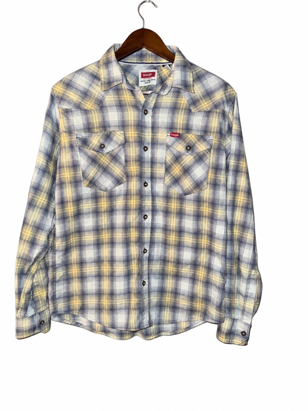 Wrangler Men’s Medium Blue & Yellow Plaid Western Shirt